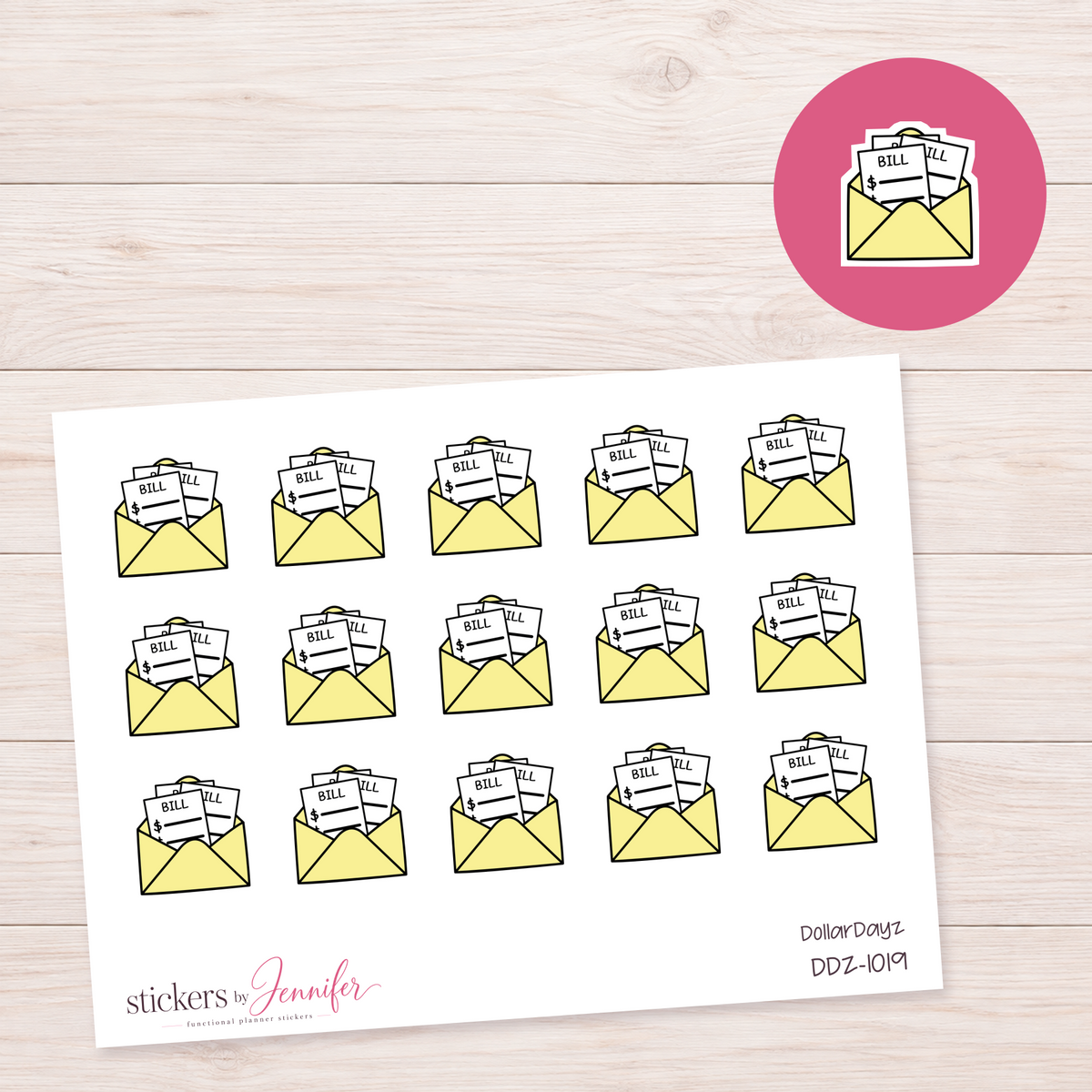 Yellow Bill Envelope Planner Stickers | DDZ-1019