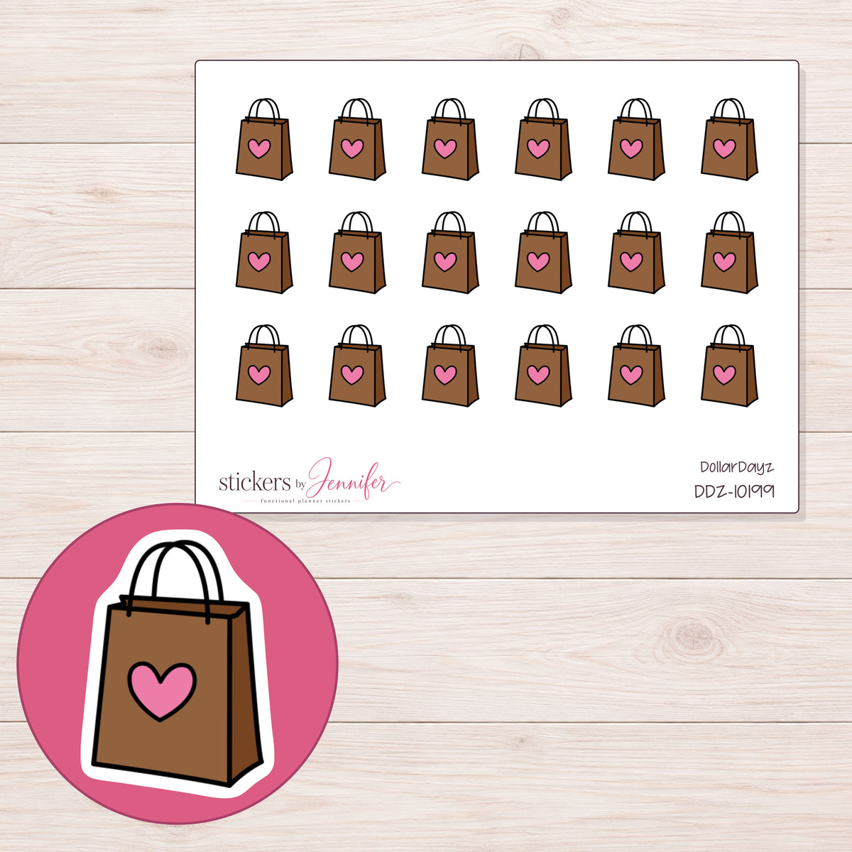 DDZ-10199 planner sticker sheet with enlarged sticker detail
