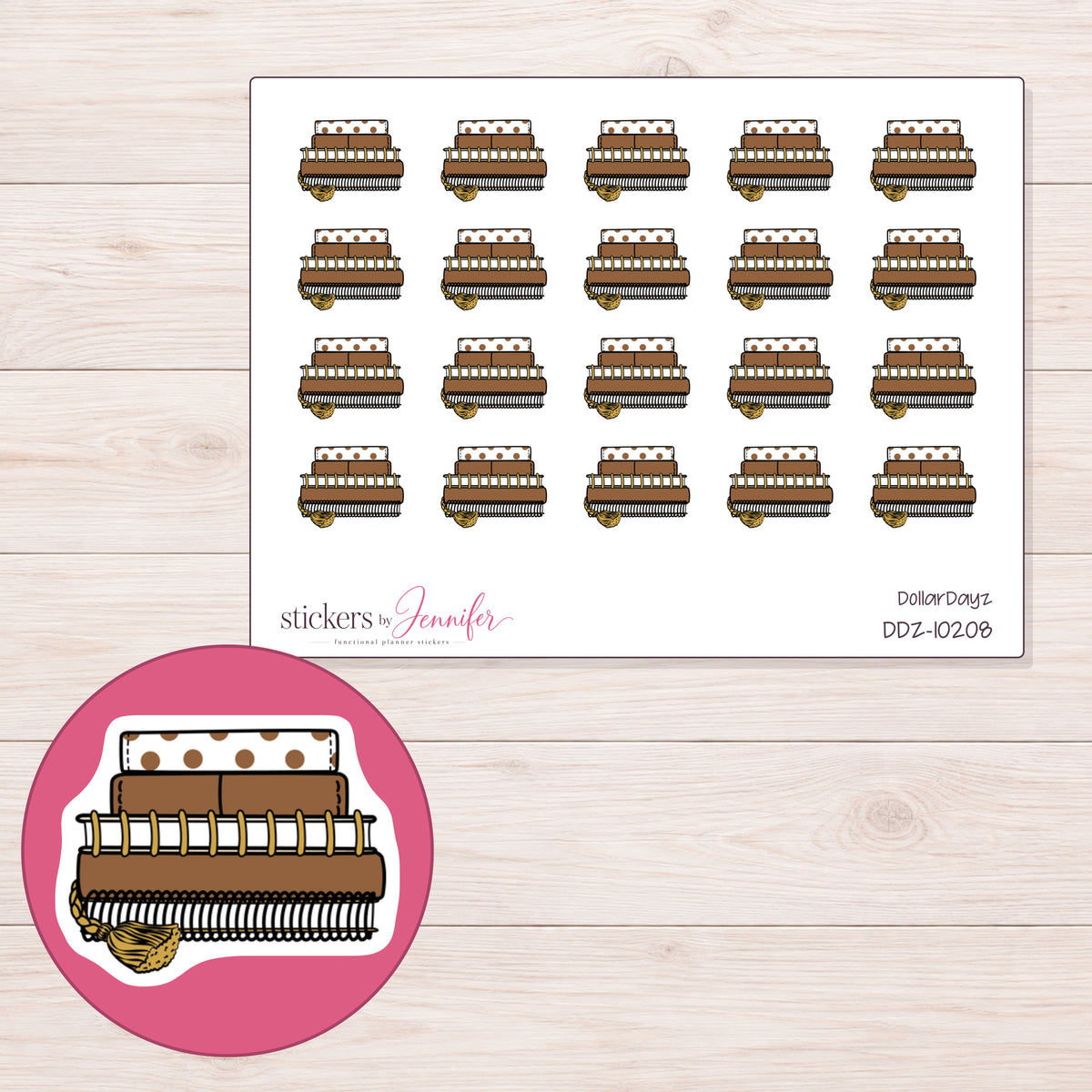 DDZ-10208 planner sticker sheet with enlarged sticker detail