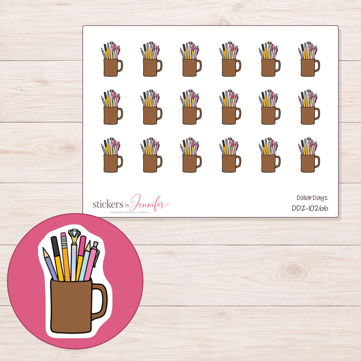 DDZ-10266 planner sticker sheet with enlarged sticker detail