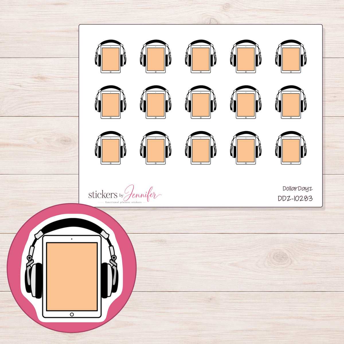 DDZ-10283 planner sticker sheet with enlarged sticker detail