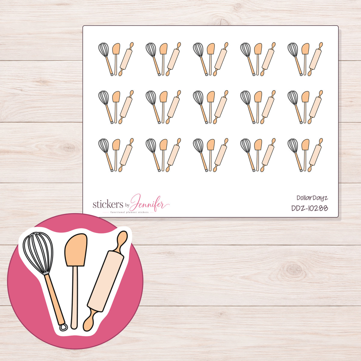 DDZ-10288 planner sticker sheet with enlarged sticker detail