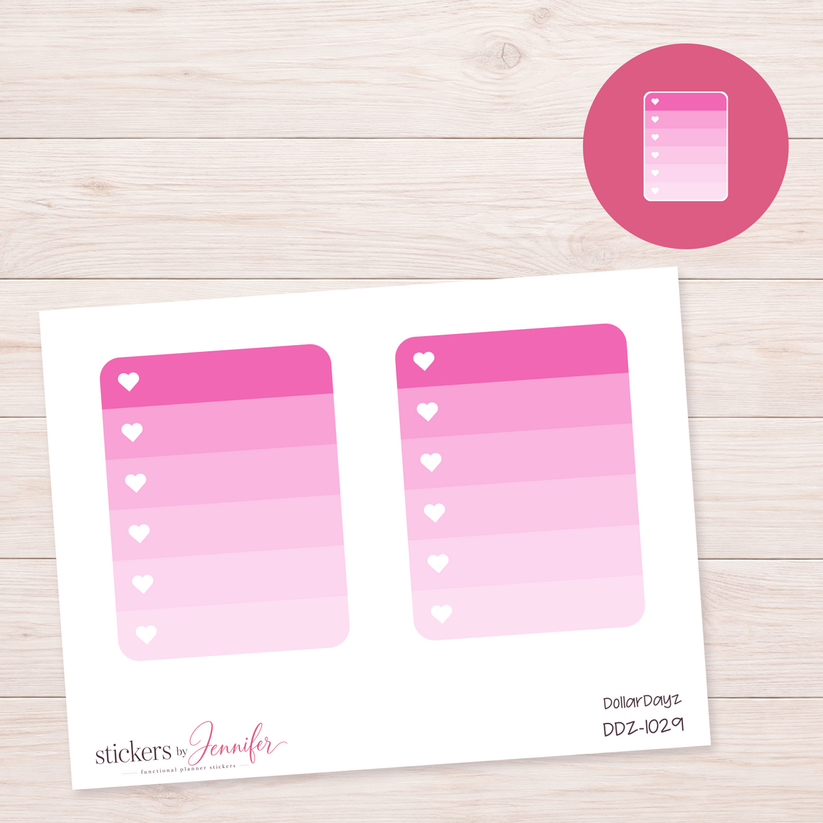 Pink Heart Checklist Planner Stickers | DDZ-1029