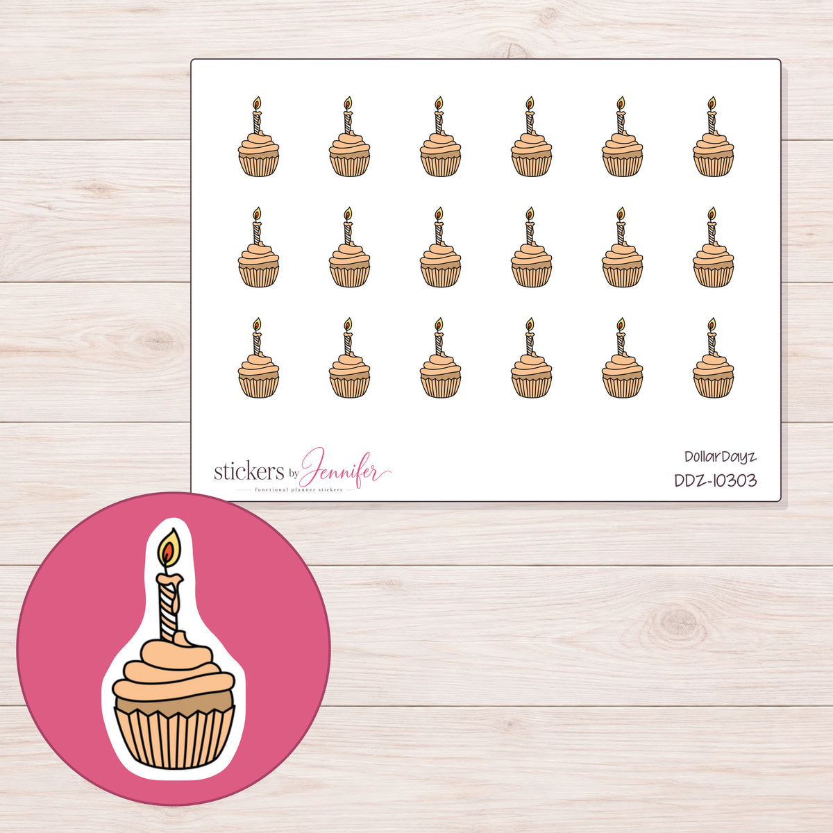 DDZ-10303 planner sticker sheet with enlarged sticker detail