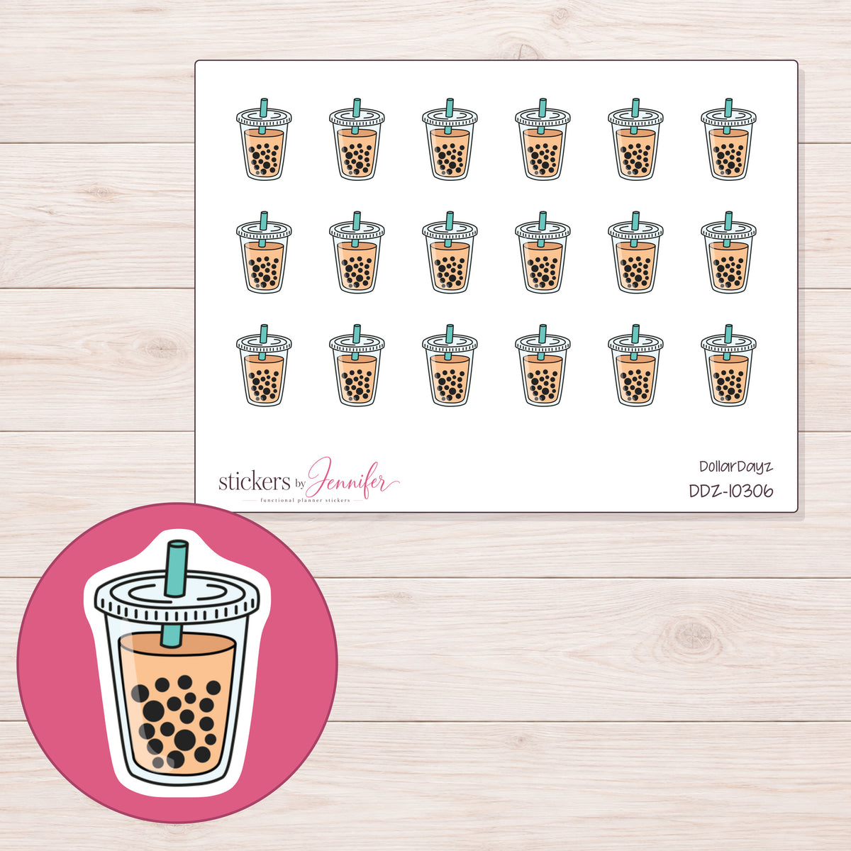 DDZ-10306 planner sticker sheet with enlarged sticker detail