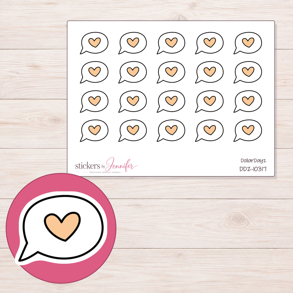 DDZ-10317 planner sticker sheet with enlarged sticker detail