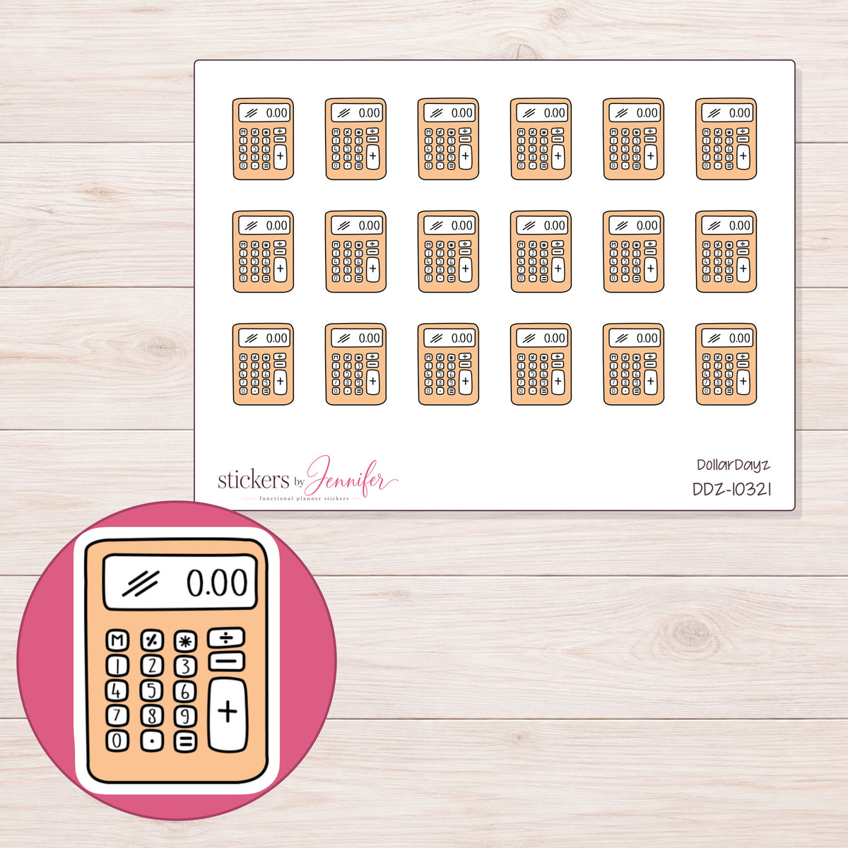 DDZ-10321 planner sticker sheet with enlarged sticker detail