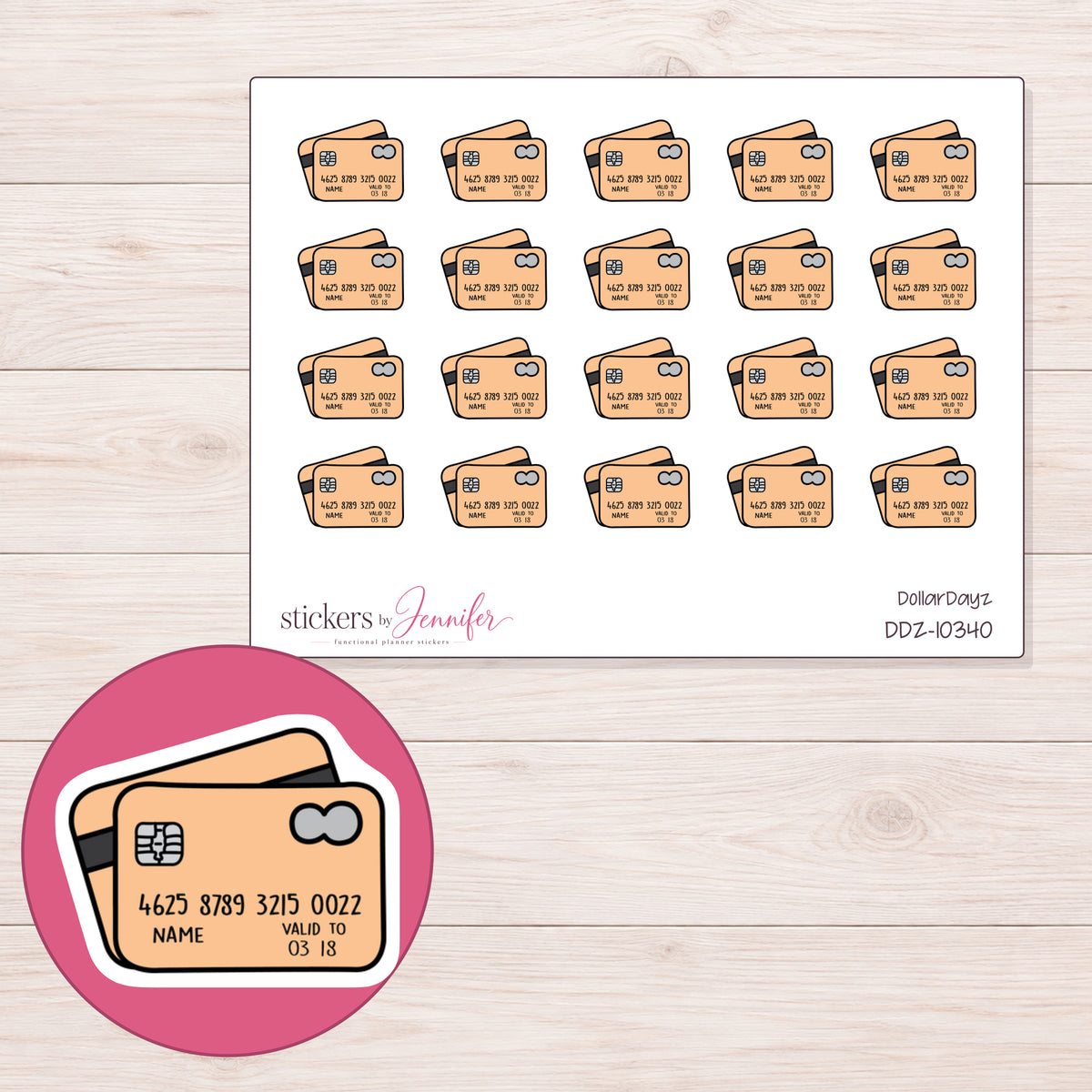 DDZ-10340 planner sticker sheet with enlarged sticker detail