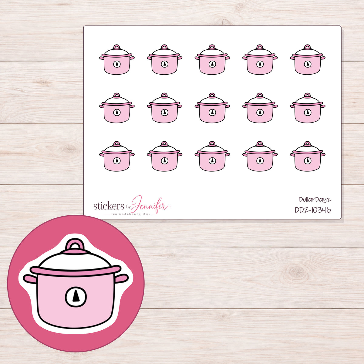 DDZ-10346 planner sticker sheet with enlarged sticker detail