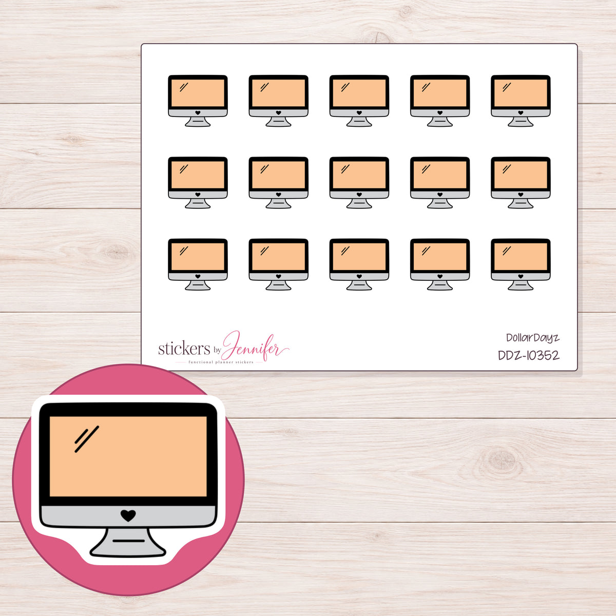 DDZ-10352 planner sticker sheet with enlarged sticker detail