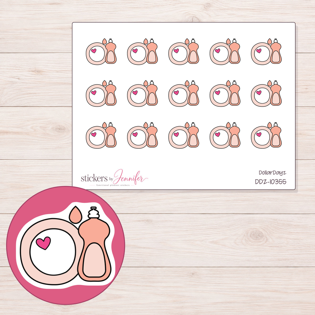 DDZ-10355 planner sticker sheet with enlarged sticker detail