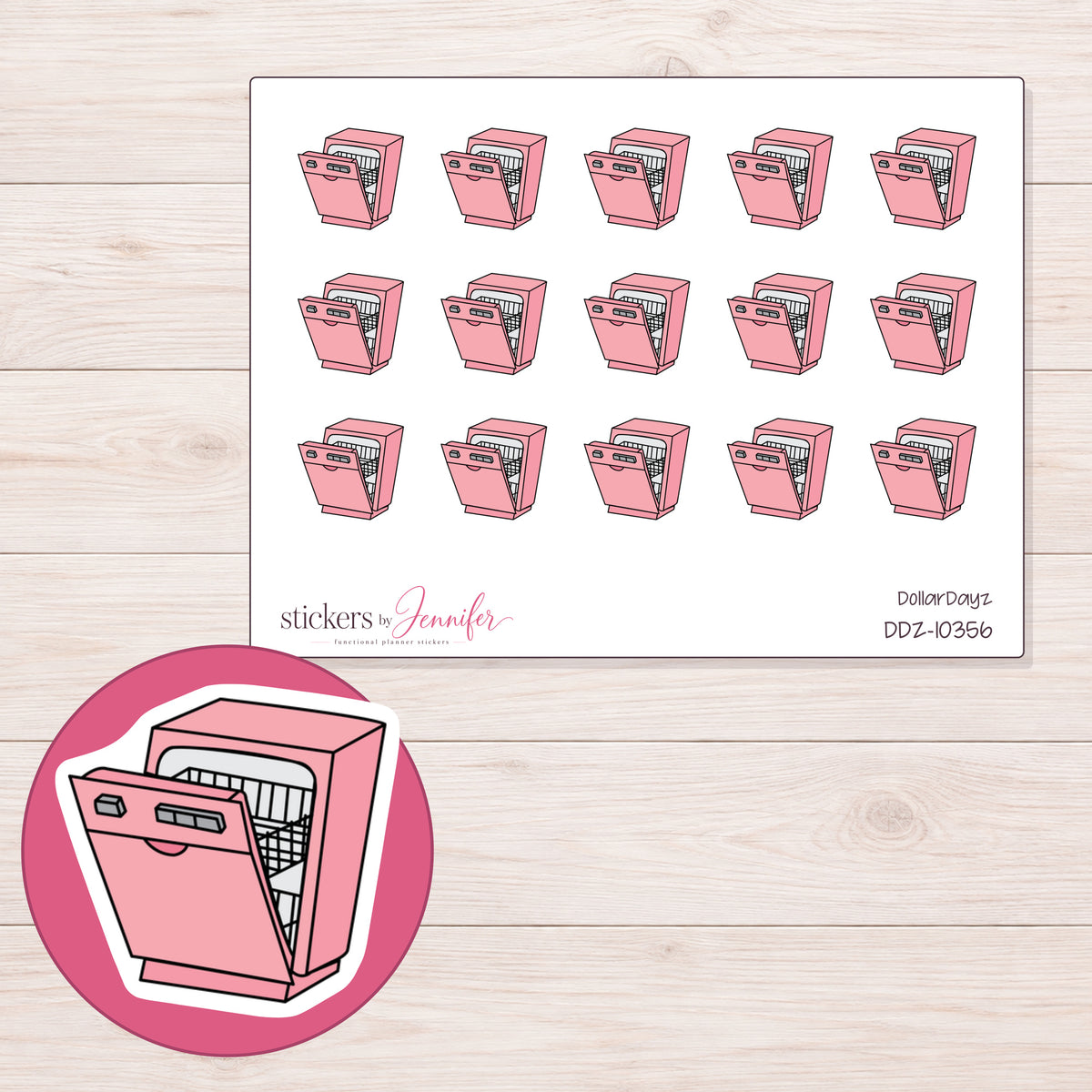 DDZ-10356 planner sticker sheet with enlarged sticker detail