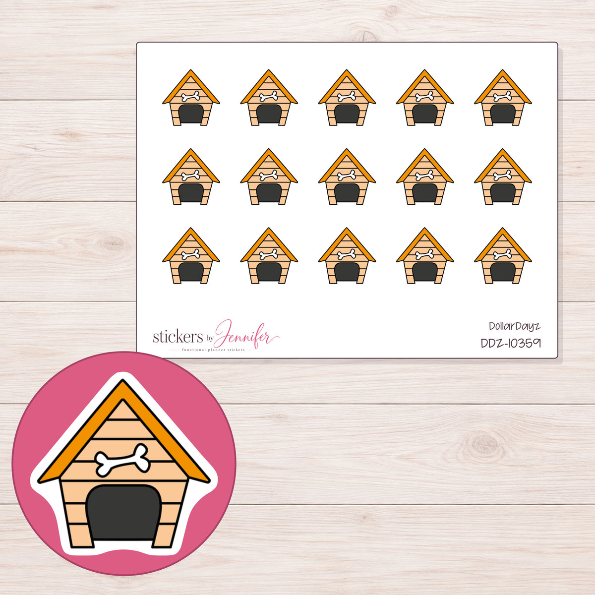 DDZ-10359 planner sticker sheet with enlarged sticker detail