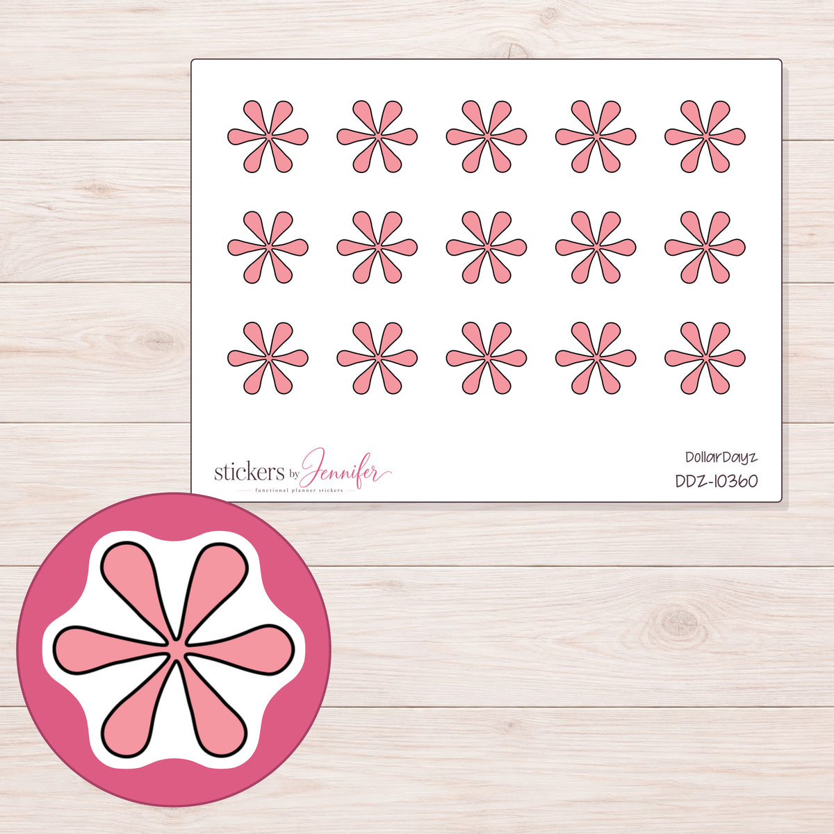 DDZ-10360 planner sticker sheet with enlarged sticker detail