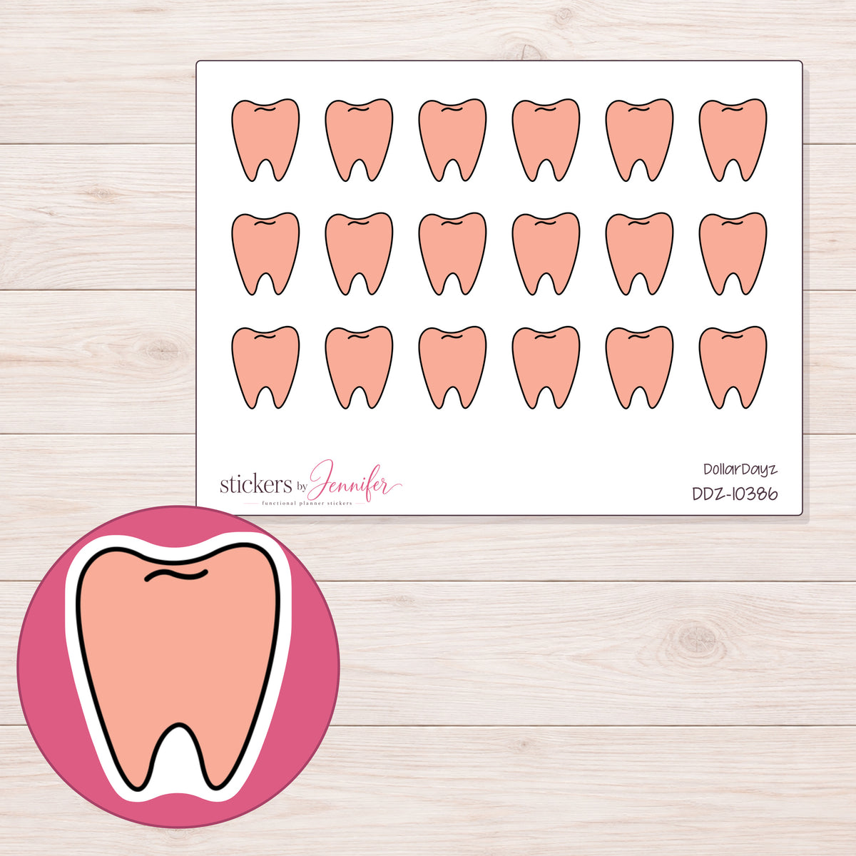 DDZ-10386 planner sticker sheet with enlarged sticker detail