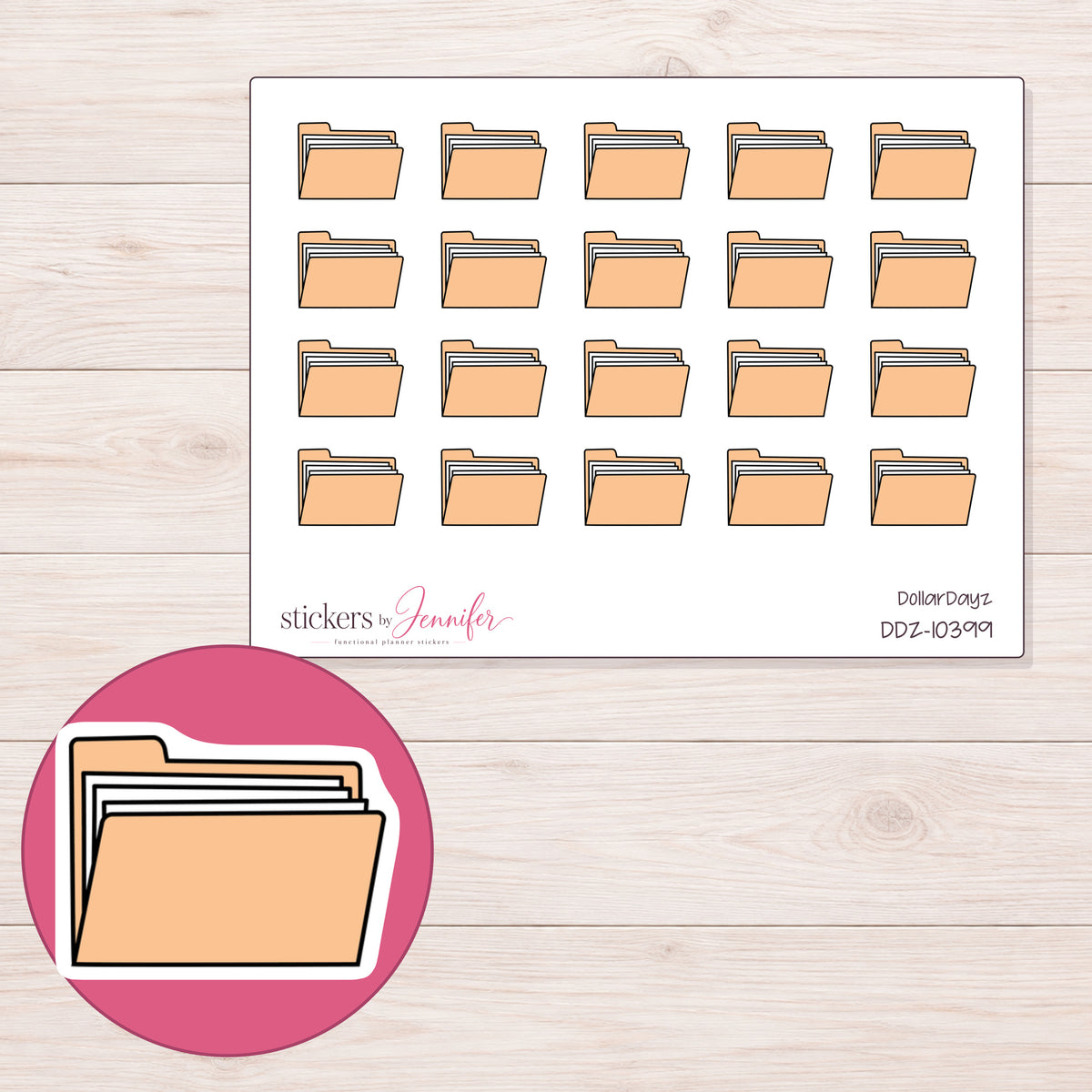 DDZ-10399 planner sticker sheet with enlarged sticker detail