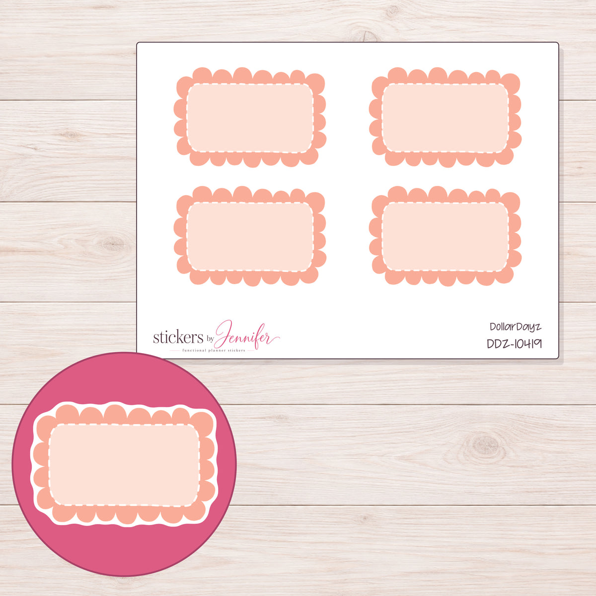 DDZ-10419 planner sticker sheet with enlarged sticker detail