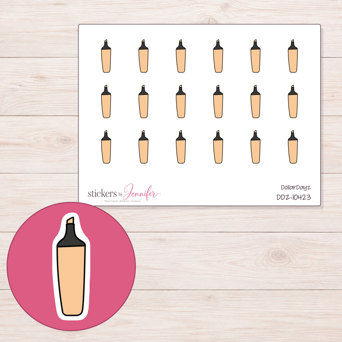 DDZ-10423 planner sticker sheet with enlarged sticker detail