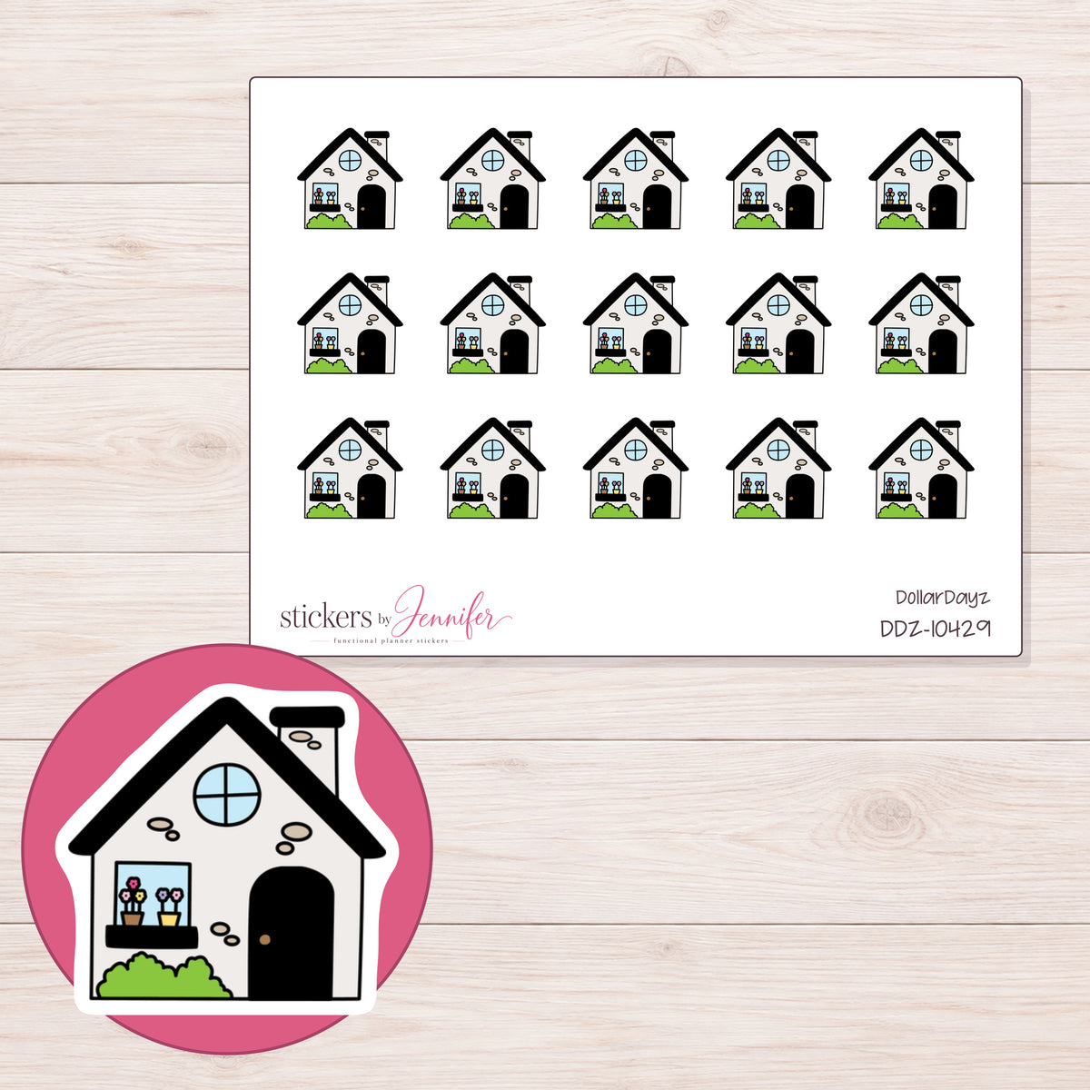 DDZ-10429 planner sticker sheet with enlarged sticker detail