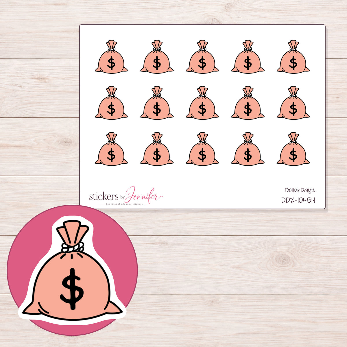 DDZ-10454 planner sticker sheet with enlarged sticker detail