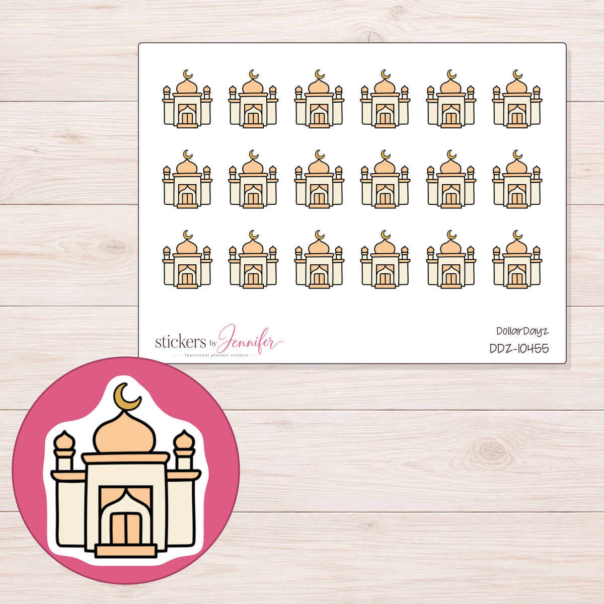 DDZ-10455 planner sticker sheet with enlarged sticker detail