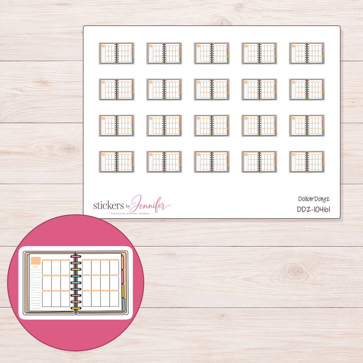 DDZ-10461 planner sticker sheet with enlarged sticker detail