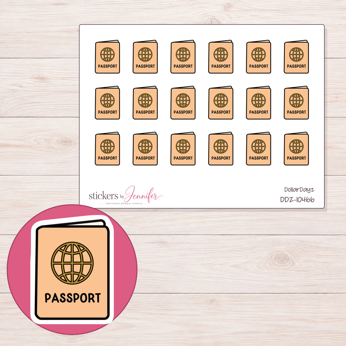 DDZ-10466 planner sticker sheet with enlarged sticker detail