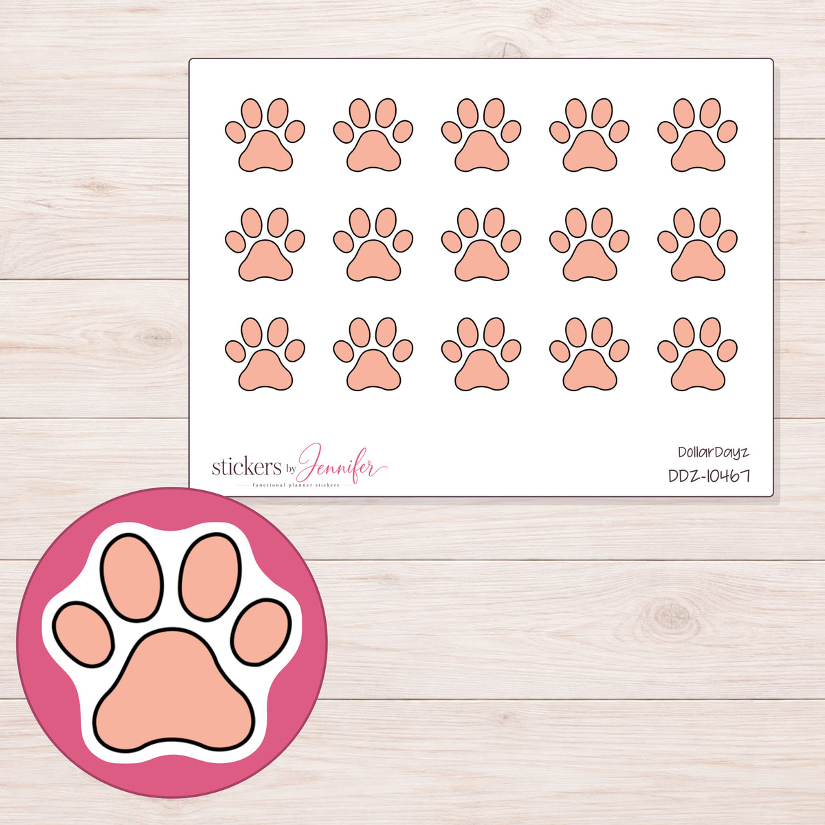 DDZ-10467 planner sticker sheet with enlarged sticker detail