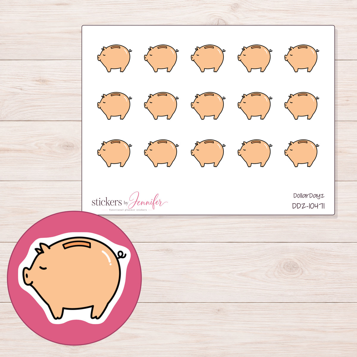 DDZ-10471 planner sticker sheet with enlarged sticker detail