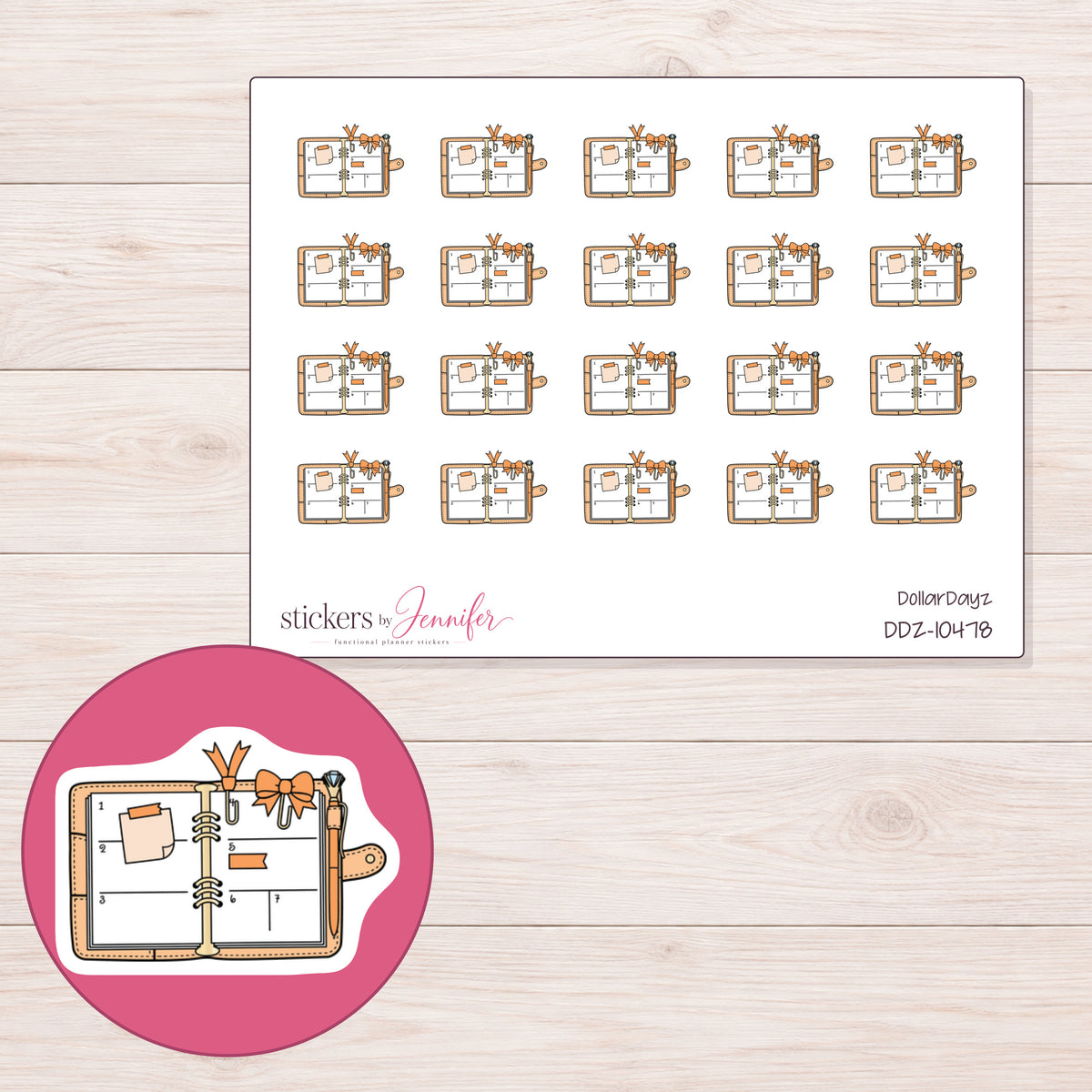 DDZ-10478 planner sticker sheet with enlarged sticker detail