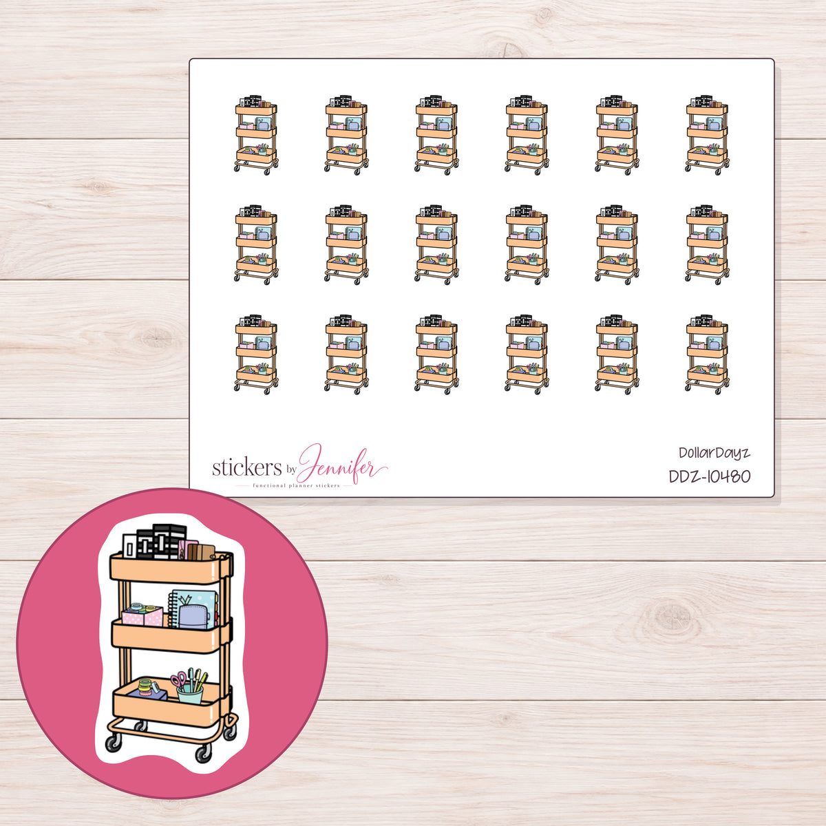 DDZ-10480 planner sticker sheet with enlarged sticker detail