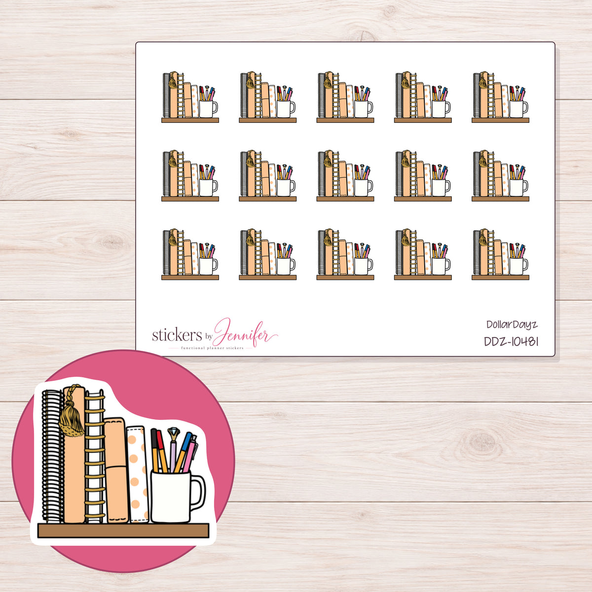 DDZ-10481 planner sticker sheet with enlarged sticker detail