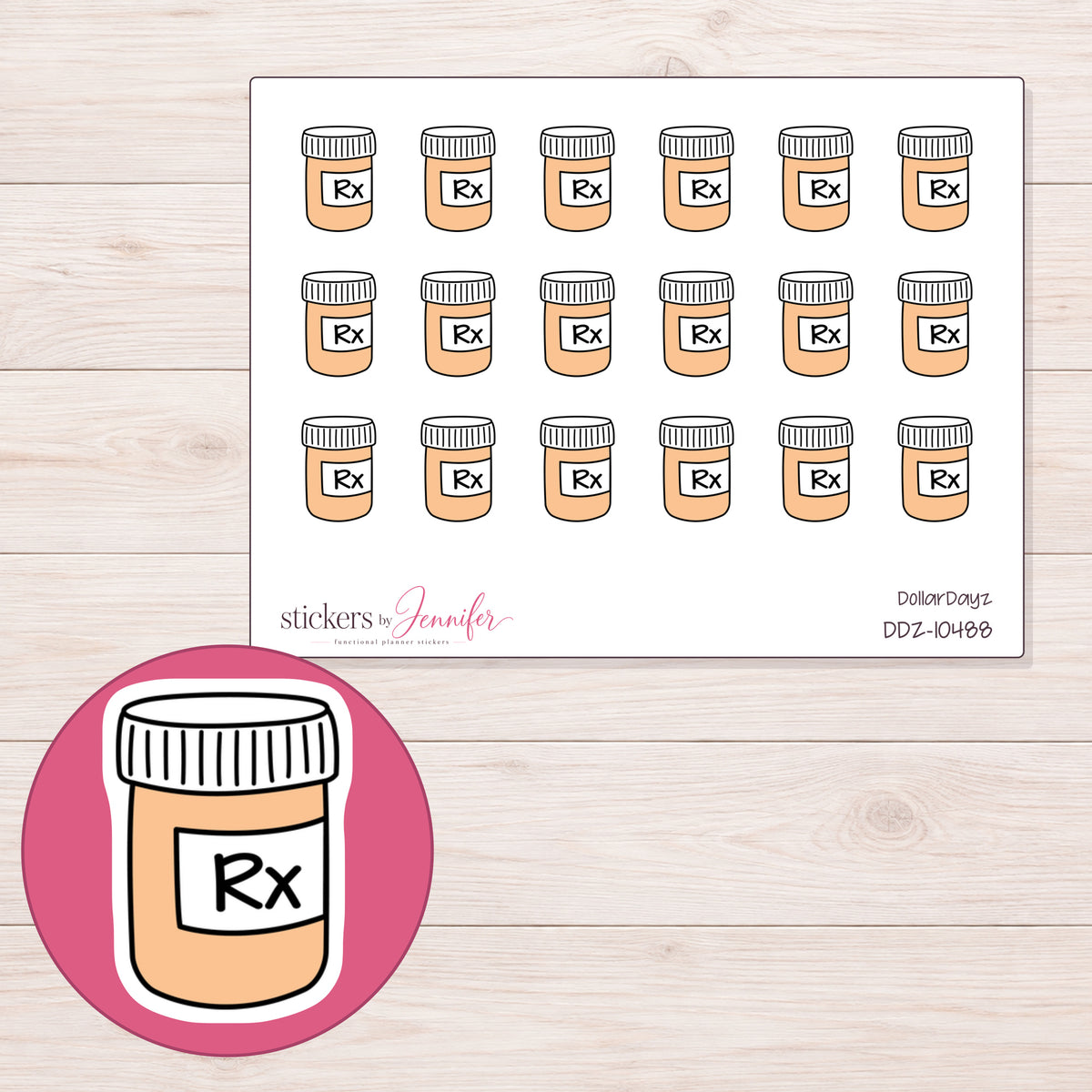 DDZ-10488 planner sticker sheet with enlarged sticker detail