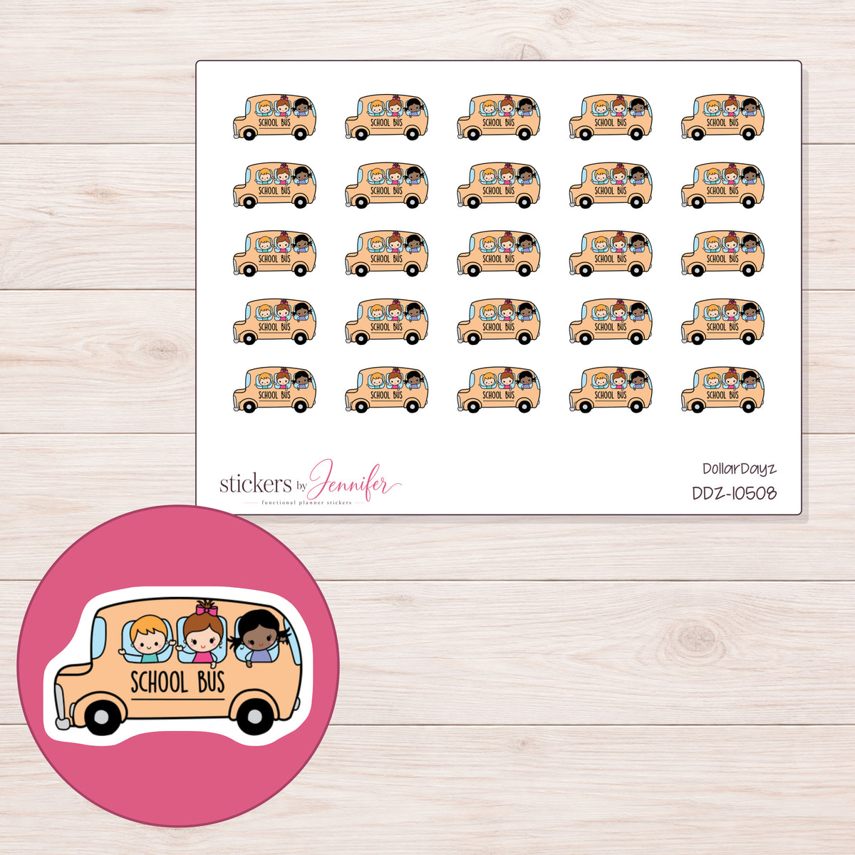 DDZ-10508 planner sticker sheet with enlarged sticker detail