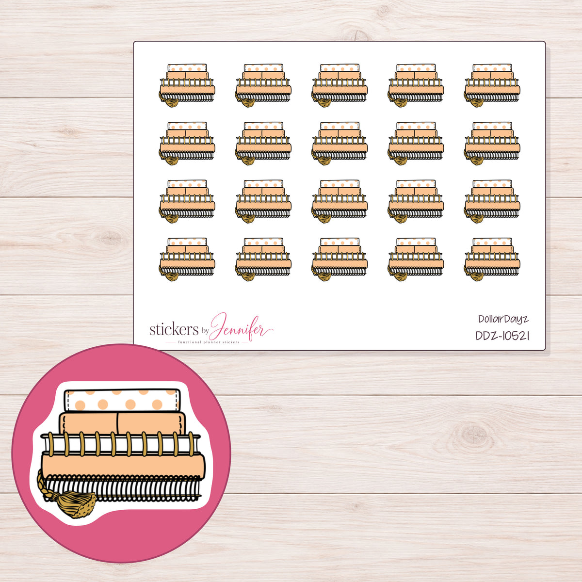 DDZ-10521 planner sticker sheet with enlarged sticker detail