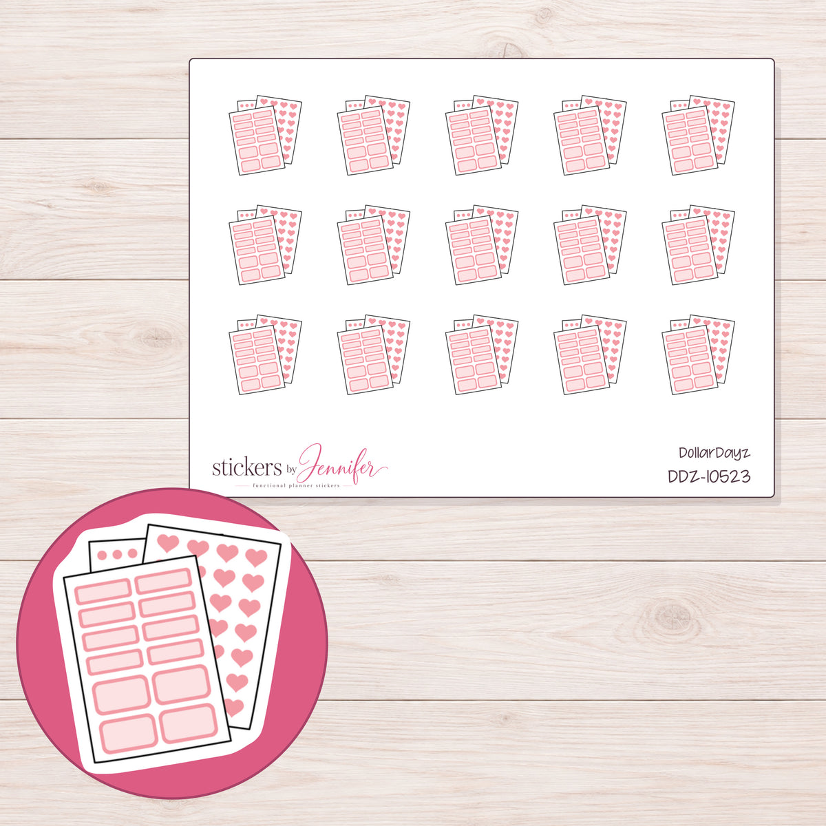 DDZ-10523 planner sticker sheet with enlarged sticker detail