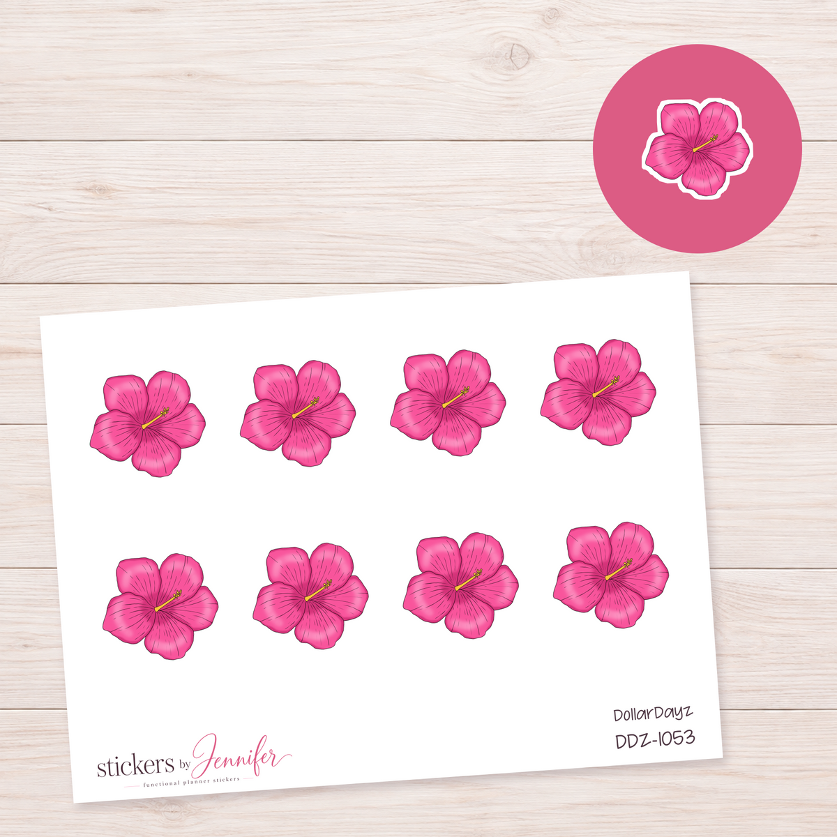 Bright Pink Hibiscus Planner Stickers | DDZ-1053