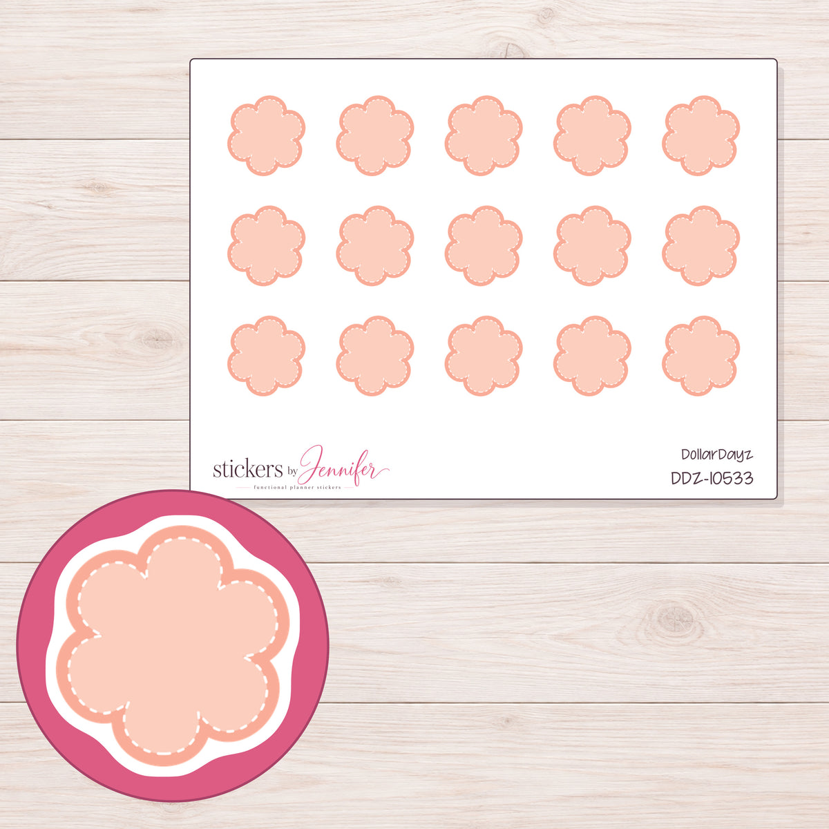 DDZ-10533 planner sticker sheet with enlarged sticker detail