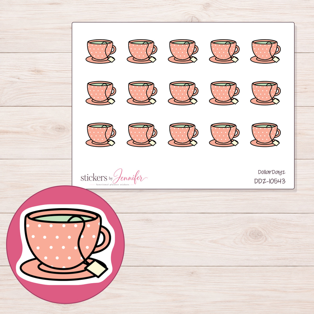DDZ-10543 planner sticker sheet with enlarged sticker detail