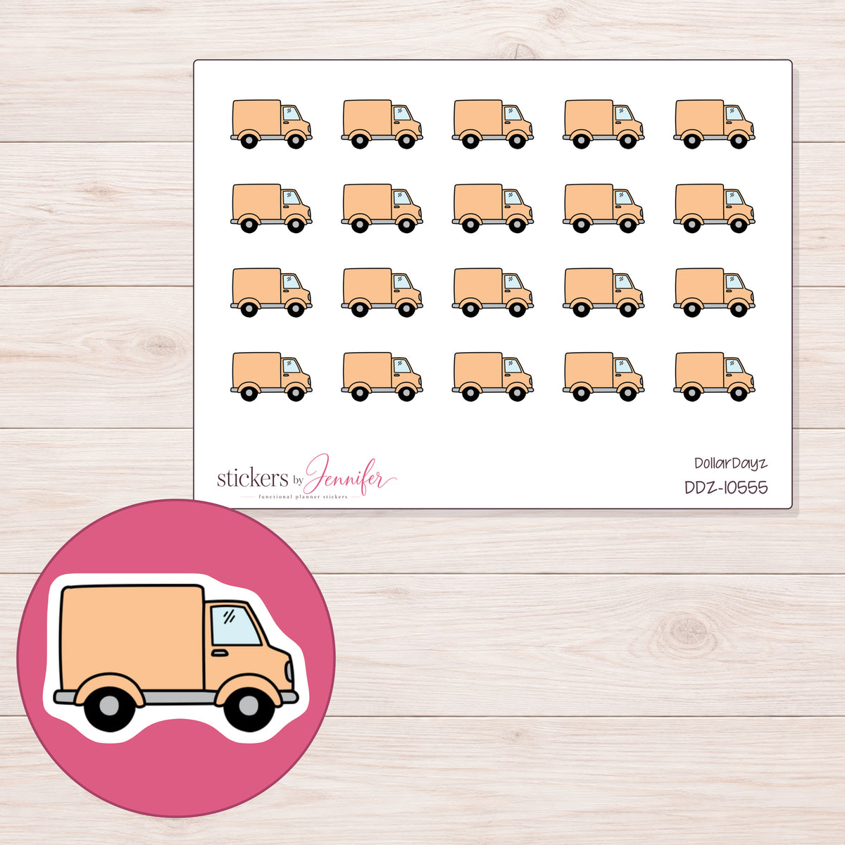 DDZ-10555 planner sticker sheet with enlarged sticker detail