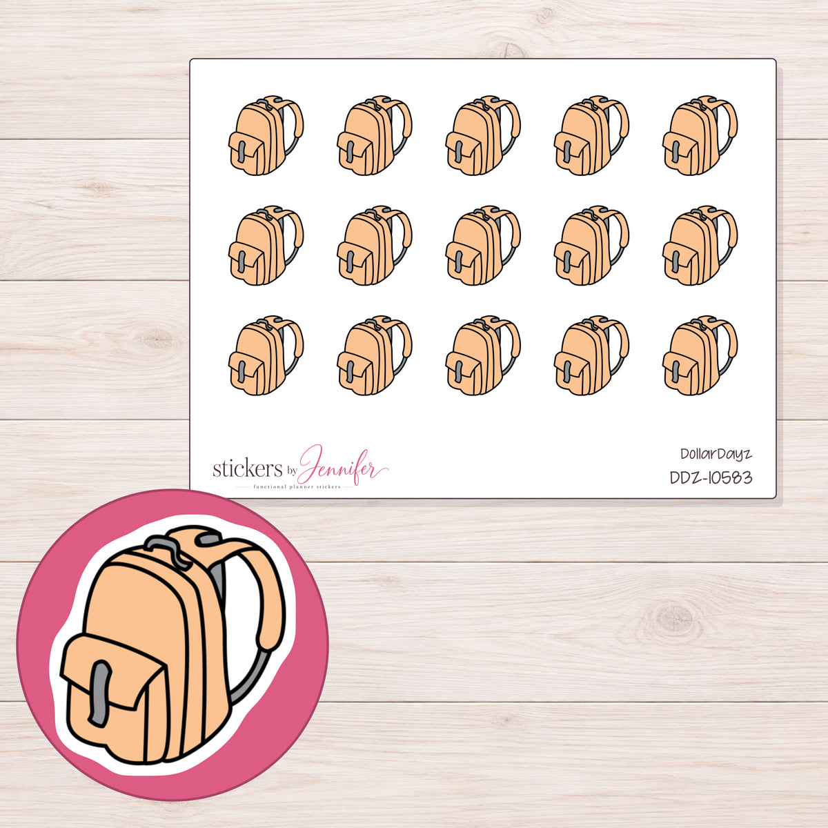 DDZ-10583 planner sticker sheet with enlarged sticker detail