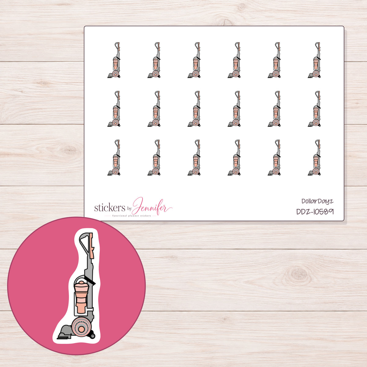 DDZ-10589 planner sticker sheet with enlarged sticker detail