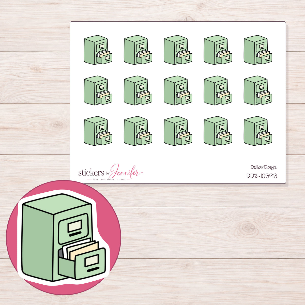 DDZ-10593 planner sticker sheet with enlarged sticker detail