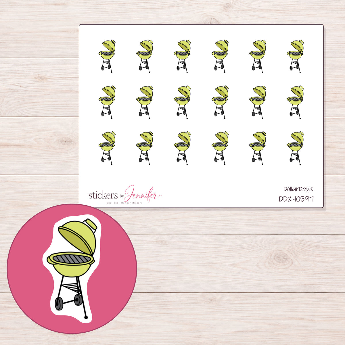 DDZ-10597 planner sticker sheet with enlarged sticker detail