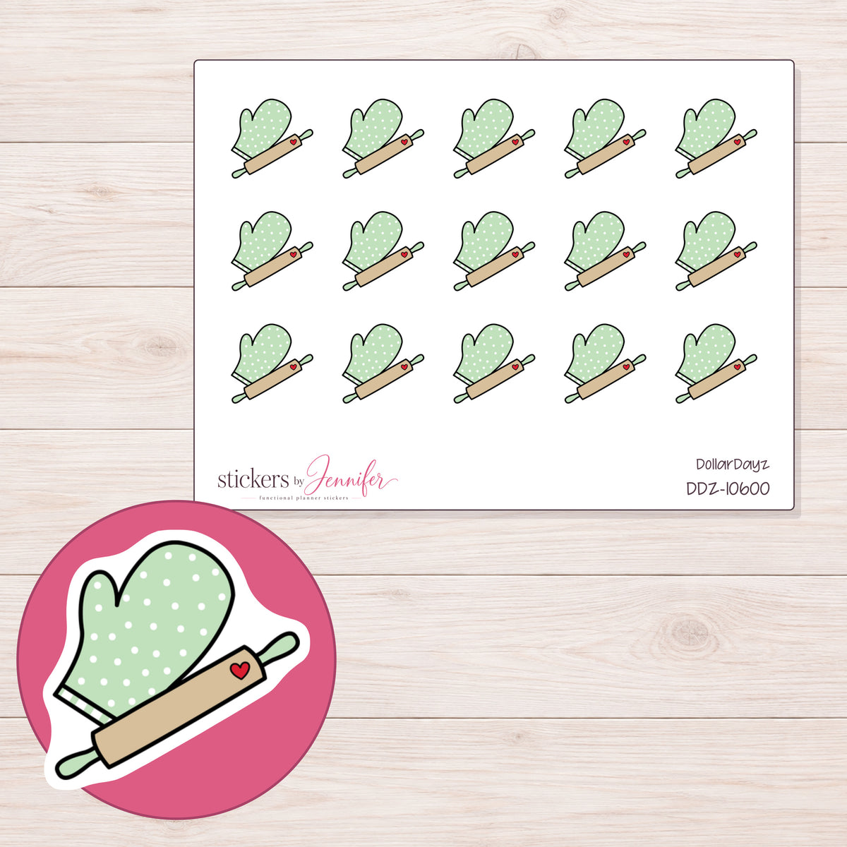 DDZ-10600 planner sticker sheet with enlarged sticker detail