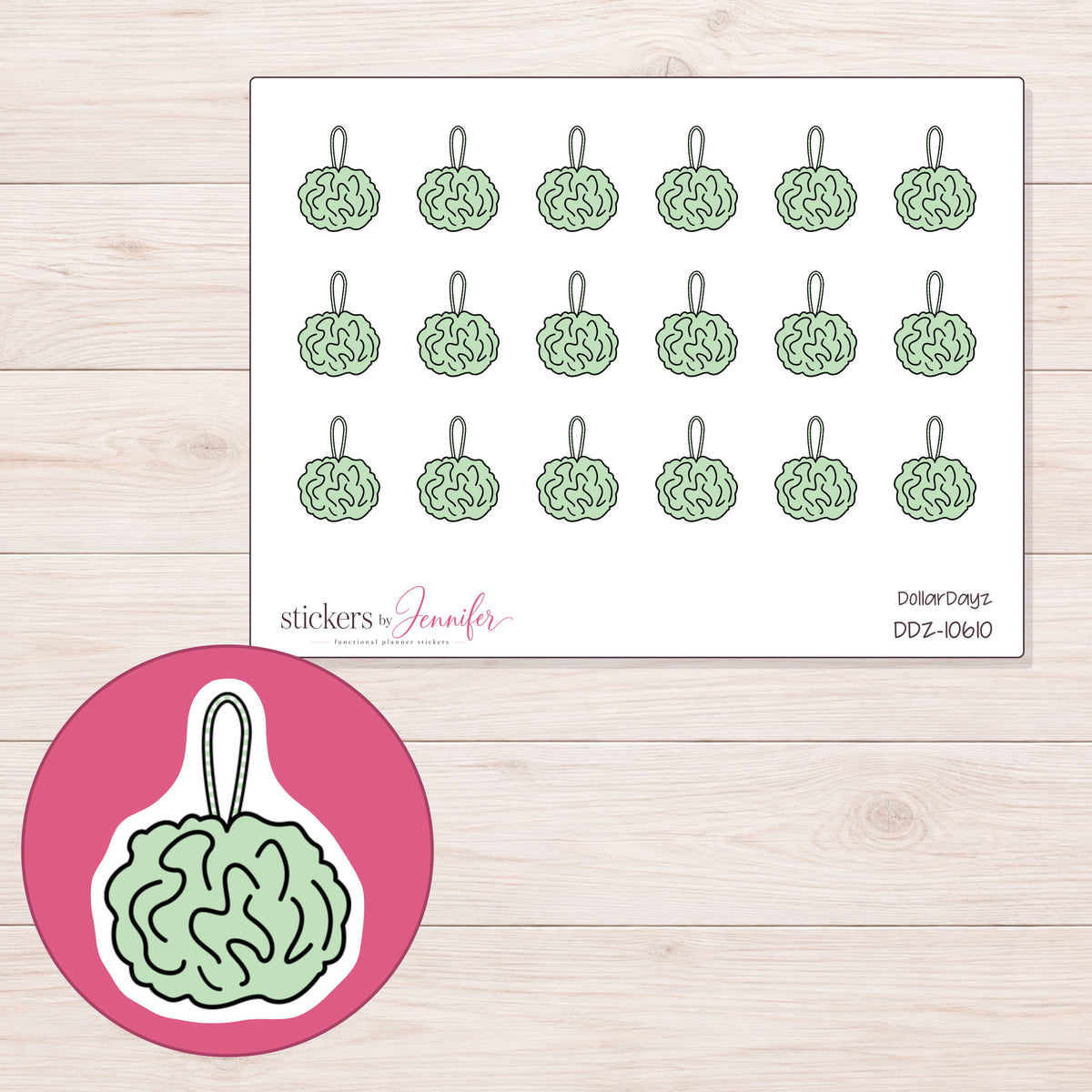 DDZ-10610 planner sticker sheet with enlarged sticker detail