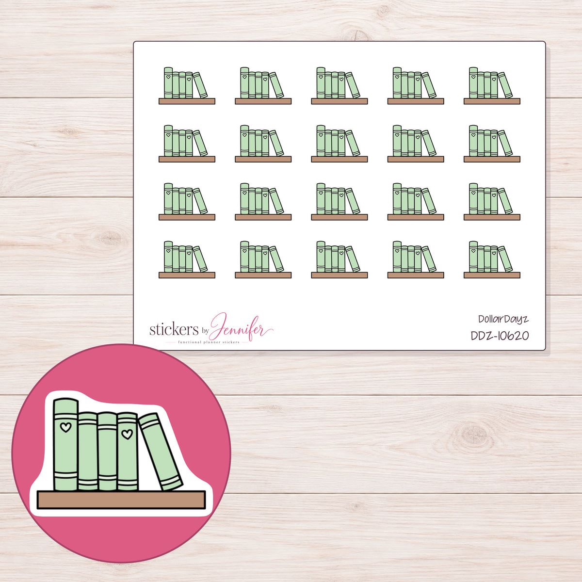 DDZ-10620 planner sticker sheet with enlarged sticker detail