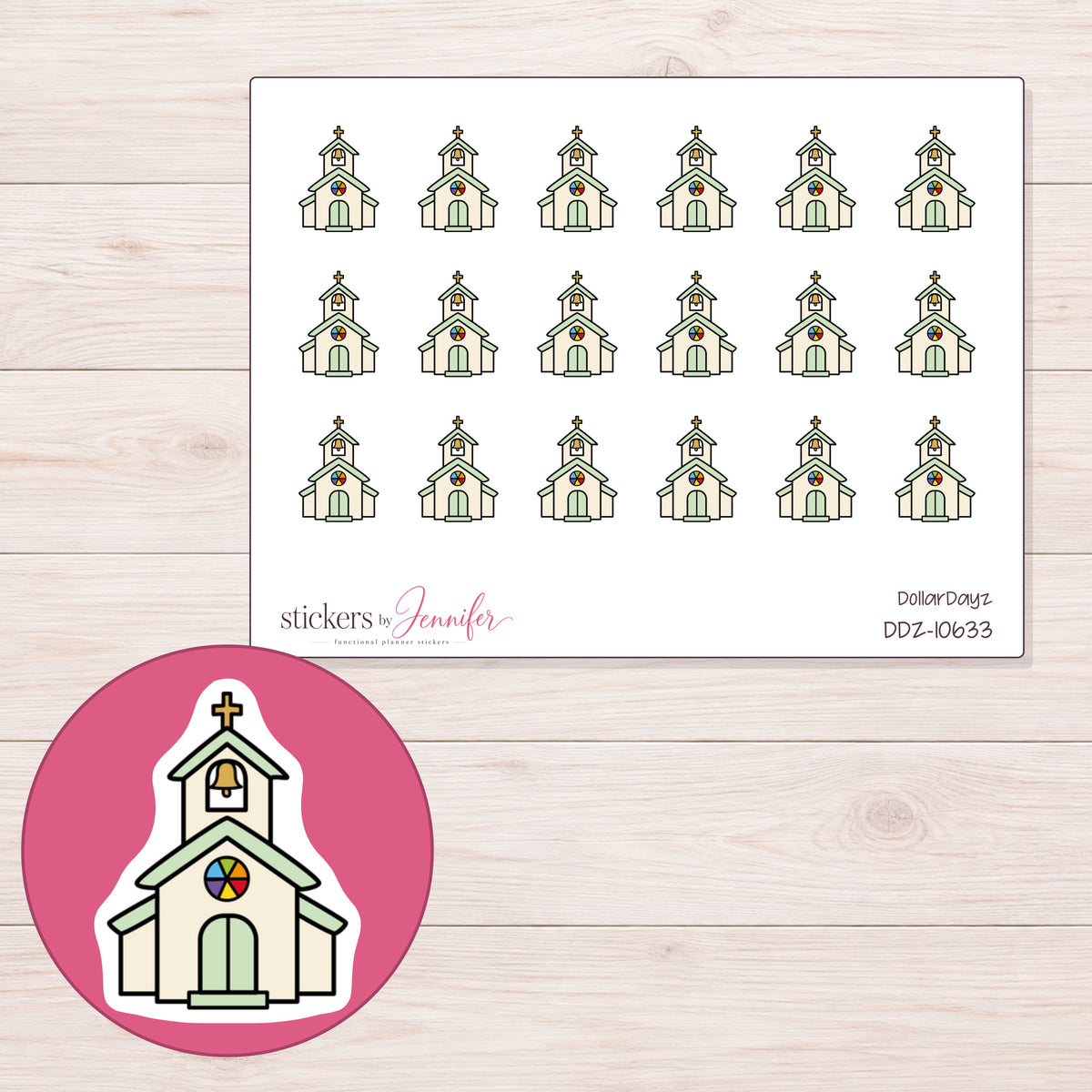 DDZ-10633 planner sticker sheet with enlarged sticker detail
