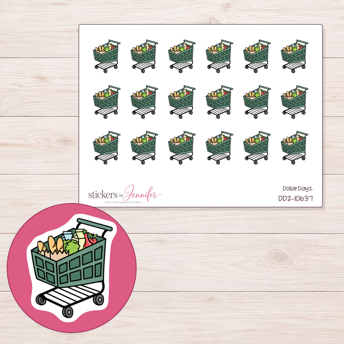 DDZ-10637 planner sticker sheet with enlarged sticker detail