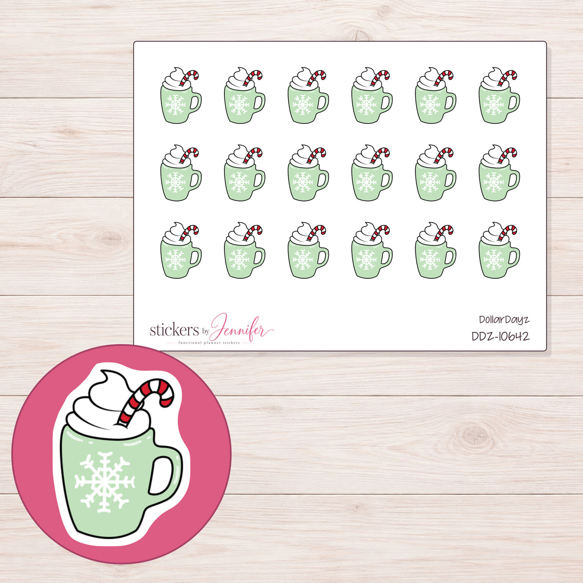DDZ-10642 planner sticker sheet with enlarged sticker detail